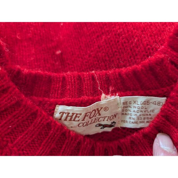 Vintage The Fox Collection Red Wool Blend Sweater XL Wool Crew Neck Knit Pullove - Picture 4 of 4